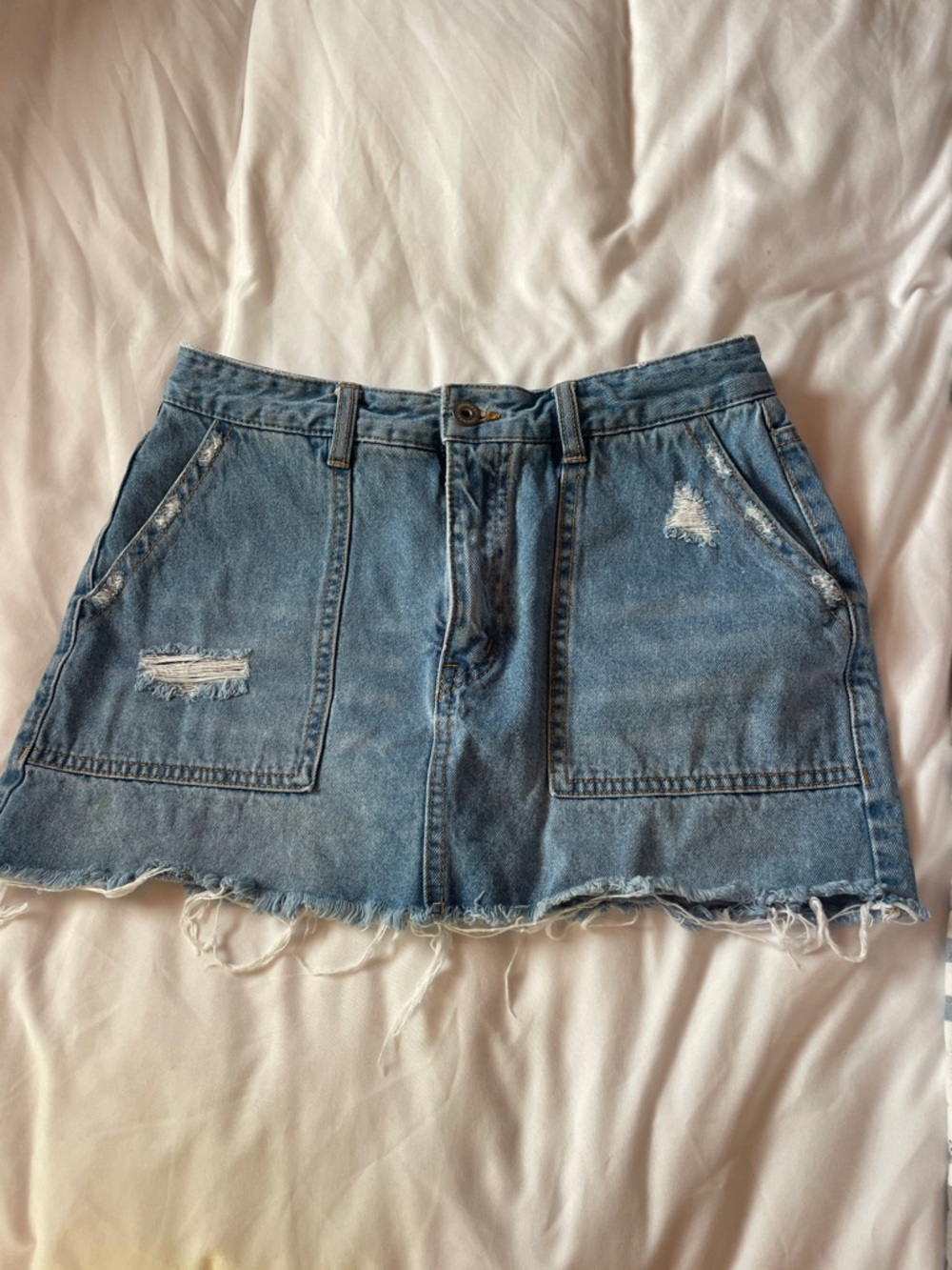 Distressed Blue Denim skirt with shorts  -